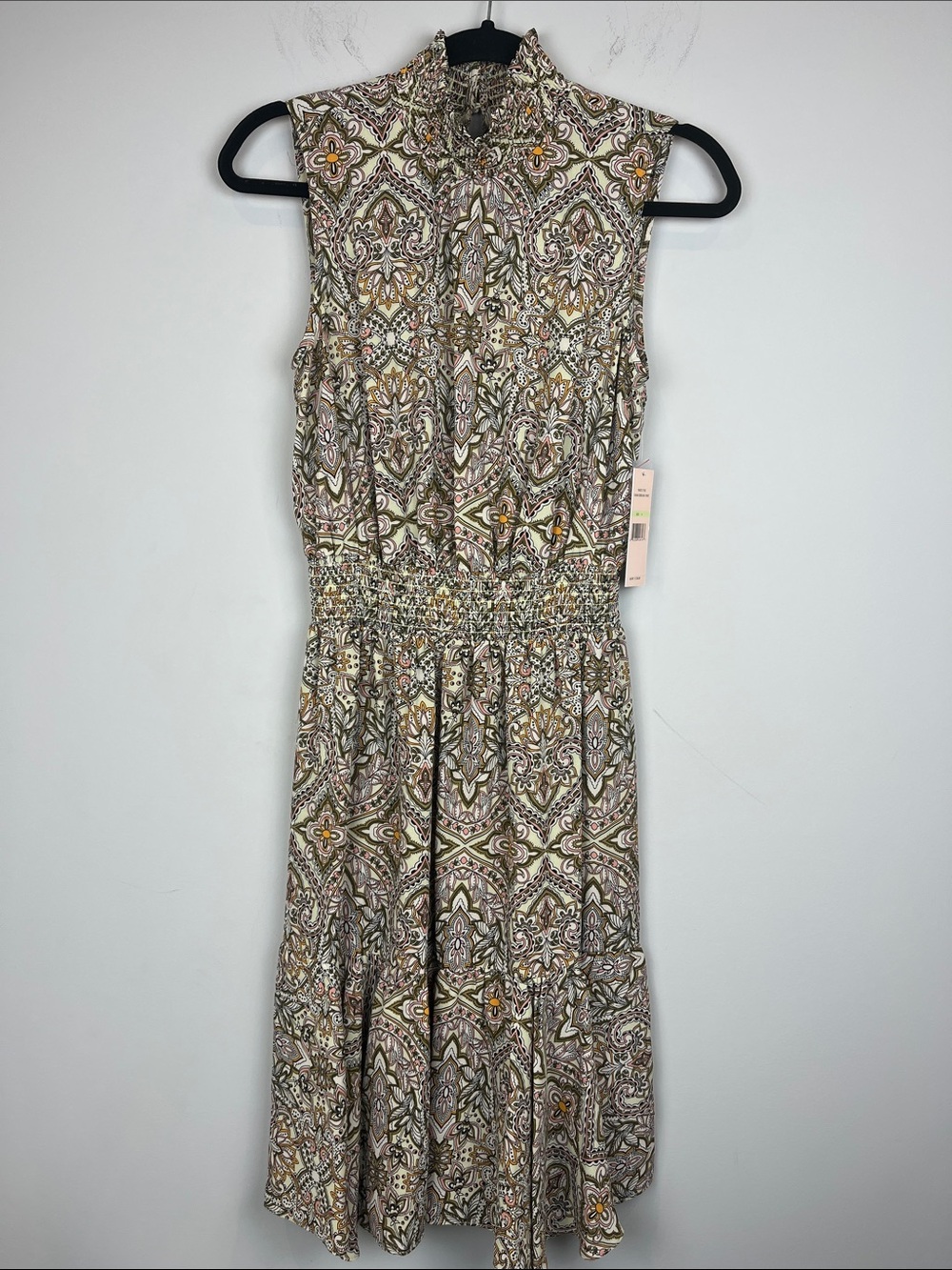 NWT Nanette Lepore Cabana Green Paisley Smocked Tiered Hem Midi Dress Size 4
